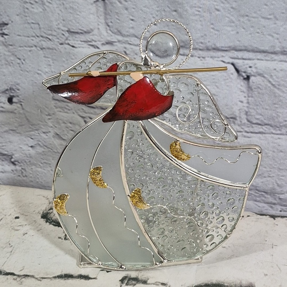 Stained Glass Angel With Flute Candle Holder Sun Catcher International Silver Co